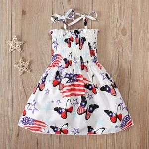 Girls Dress Beach Sleeveless American Flag Princess Sundress Summer Dress